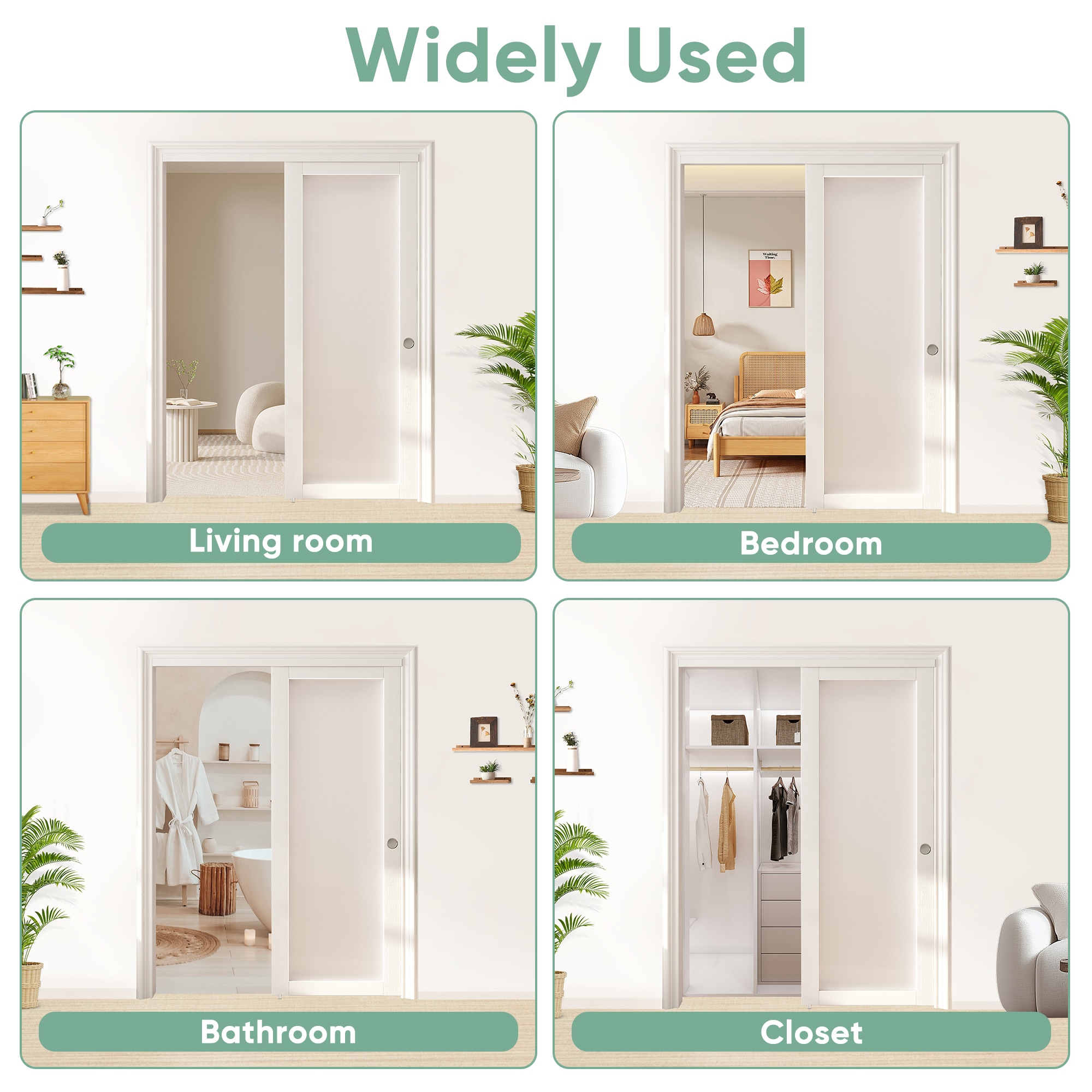 60'' X 80'' 1-Lite Tempered Frosted Glass Wood Double Bypass Sliding Closet Doors With Installation Hardware Kit_voghion.com